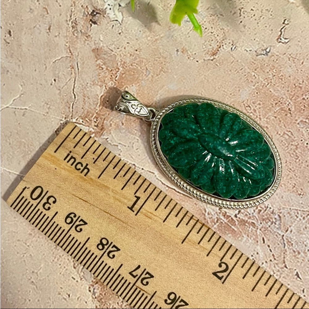 Carved Malachite Silver Pendant - Picture 3 of 4